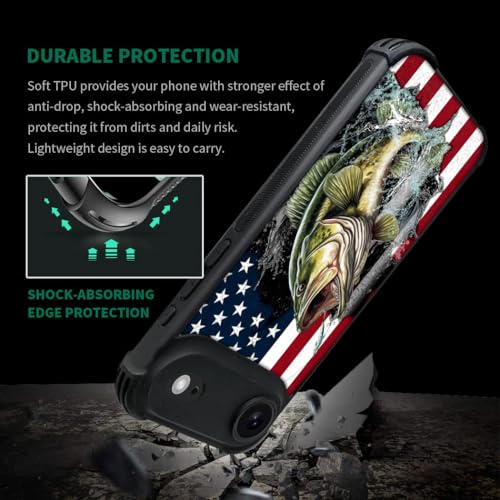 case for iPhone 17 Air,Compatible with Magsafe,All-Round Protection Shockproof Anti-Scratches TPU Case Cover-Vital Bass Fish American Flag - color: Vital bass fish American flag, size: IPhone 17 Air