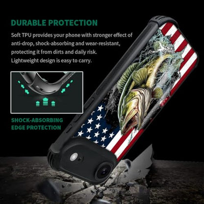 case for iPhone 17 Air,Compatible with Magsafe,All-Round Protection Shockproof Anti-Scratches TPU Case Cover-Vital Bass Fish American Flag - color: Vital bass fish American flag, size: IPhone 17 Air