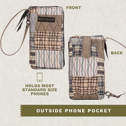 Bella Taylor Cell Phone Wristlet, Quilted Phone Wallet for Women | Lightweight, RFID blocking, phone pocket, built-in wallet, card organizer, coin pocket, secure zipper, quality construction - color: Ashmont