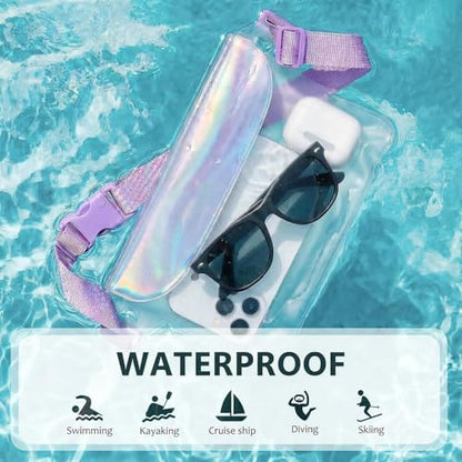 IP68 Waterproof Phone Pouch Case Three-Layer Seal for iPhone 17 16 Pro Max/15/14, IP68 Travel Cellphone Dry Bag Beach Cruise Ship Essential Fanny Pack with Crossbody Lanyard, Iridescent - color: B9- Iridescent Fanny Pack
