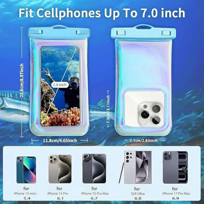 Floatable Soap Bubble Waterproof Phone Pouch/Case with Crossbody Lanyard for iPhone 17 16 Pro Max/15 Pro/14/13/12, IP68 Cellphone Dry Bag Beach Cruise Ship Essentials,Iridescent Blue,1 Pack - color: B2-Iridescent Blue