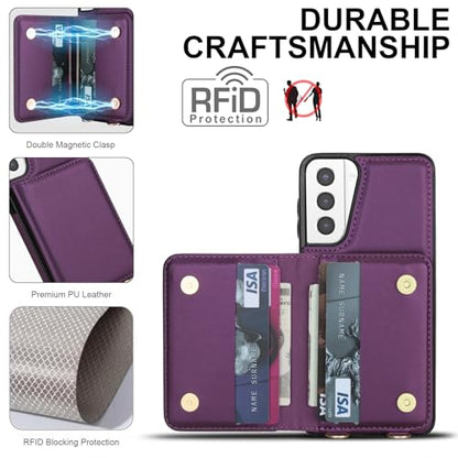 Phone Case for Samsung Galaxy S21 Plus S21+ 5G Wallet Cell Cover with Tempered Glass Screen Protector Wrist Crossbody Strap RFID Blocking Card Holder S21+5G S21plus 21S + S 21 21+ G5 Women Dark Purple - color: Dark Purple