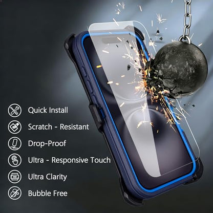 Defender for iPhone 16 Case with Belt Clip, Screen Protector Included | Military Grade Drop Protection, Rugged Shockproof Anti-Drop Full Body Protective Case for iPhone 16 6.1 Inch, Navy Blue - color: Navy+Blue