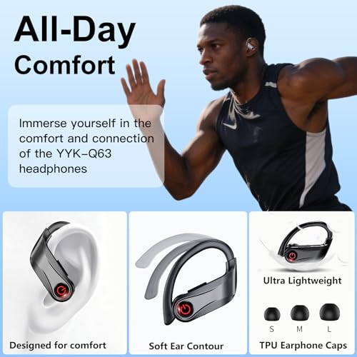 2026 Wireless Headphones 120Hrs Bluetooth 6.1 Earbuds Sports Earhooks with Fast Charging Case, Dual LED Display Earphones ENC Mic with Easy Button, IPX7 Waterproof Earbud for Gym/Running/Workout