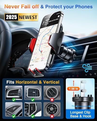 VANMASS Car Phone Holder Ultimate Military-Grade Strongest Suction & Clip Windshield Dash Best Strongest Cell Phone Automotive Dash Gauge Accents for iPhone 18 Pro Max 17 16 15 14 Red - color: Red