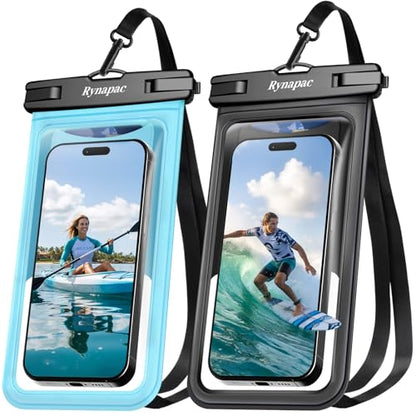 Rynapac Waterproof Phone Pouch [Up to 8.5"] - 2 Pack, IPX8 Waterproof Phone Case with Lanyard for iPhone 17 16 15 Pro Max, Touchscreen & Photograph, Cellphone Dry Bag for Beach Cruise Essentials 2026 - color: [Black + Blue]
