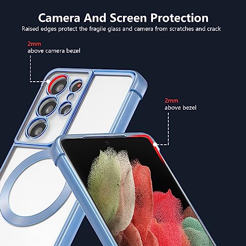 RALEAVO Magnetic Case for Samsung Galaxy S21 Ultra Clear Case Cover [Compatible with Magsafe & Military Grade Drop Protection] Transparent Shockproof Slim Plated Phone Case - Blue - color: Blue, size: S21 Ultra