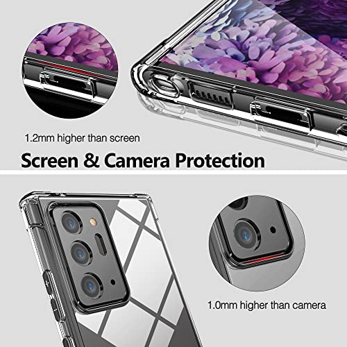 KIOMY Crystal Clear Case for Samsung Galaxy Note 20 Ultra 5G Hybrid Design Hard PC Back Cover with Flexible TPU Raised Frame Shockproof Bumper Corners Protective Slim Fit Anti Yellow Transparent Shell