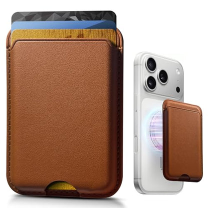 Stronger Magnetic Wallet for iPhone 17/16/15/14/13/12 Series, Slim Leather Magnetic Card Holder with RFID Blocking, N52 Magnet Phone Wallet, Fit 3 Cards, Dark Brown - color: Dark Brown