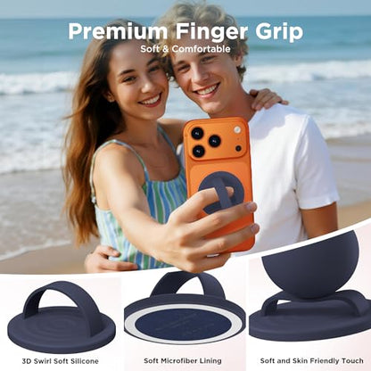 Magnetic Phone Grip Ring, Compatible with MagSafe, Upgraded Liquid Silicone for Secure Comfort, Rotating Finger Loop Ring Grip Holder for iPhone 17/16/15/14/13/12 Pro Max Plus, Midnight Blue - color: Midnight Blue