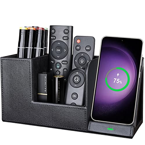 Wireless Charger with Desk Organizer, Wireless Charging Station for iPhone 13/13 Pro Max/13 Pro/12 Series/11/XS Max/XR/X/8Plus/SE 2, Wireless Charging Stand with Leather… (Black L) - color: Black L