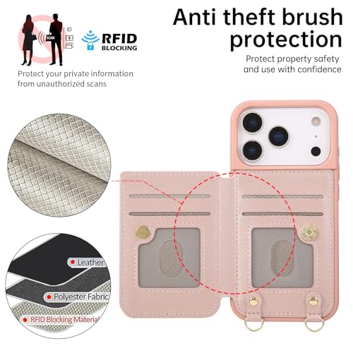 for iPhone 17 Pro Max Wallet Case with Card Holder Slots and Strap, RFID Blocking Magnetic Flip Folio Cover, Crossbody Purse Protection Case with Kickstand,Rose Gold Diamond - color: Rose Gold Diamond, size: iPhone 17 Pro Max(6.9")