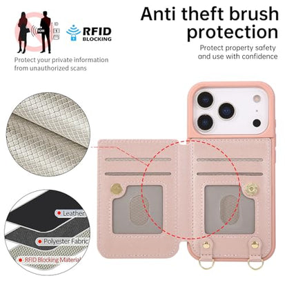 for iPhone 17 Pro Max Wallet Case with Card Holder Slots and Strap, RFID Blocking Magnetic Flip Folio Cover, Crossbody Purse Protection Case with Kickstand,Rose Gold Diamond - color: Rose Gold Diamond, size: iPhone 17 Pro Max(6.9")