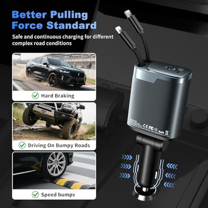 2 Pack 84W Retractable Car Charger, 4-in-1 Car Adapter USB C Fast Charging - size: 2 Pack