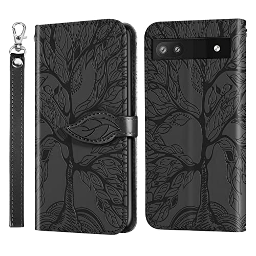 Wallet Case for Google Pixel 6A with Card Holder/Slot,PU Leather Folio Flip Shell [Kickstand][Magnetic Closure][Wrist Strap] Shockproof Cover Fit Google Pixel 6A, Black - color: Black, size: Google Pixel 6A