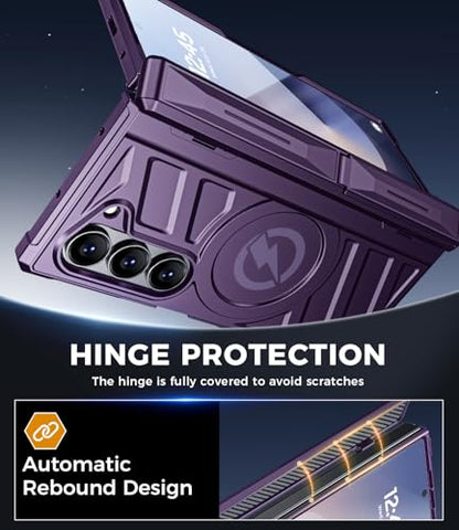 Magnetic for Galaxy Z-Fold-6 Case: Heavy Duty Armor Phone Case [Compatible with MagSafe][Hinge Protection][Dual Kickstand] Shockproof TPU+PC Cover for zfold 6 5G 2024 Purple - color: Purple