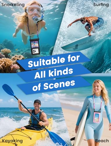 Paul Frank Waterproof Phone Pouch Floating, 2 Pack IPX8 Waterproof Phone Case with Lanyard for iPhone 17 16 15 14 Pro Max Galaxy S25 S24, Cellphone Dry Bag Beach Cruise Ship Essentials(up to 8.5") - color: Pink &Black