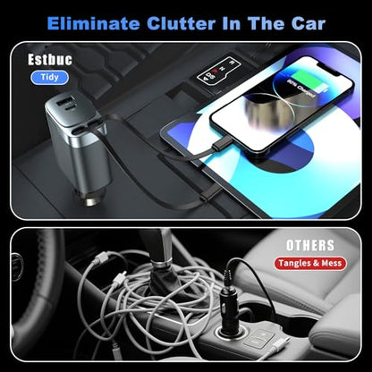 2 Pack 84W Retractable Car Charger, 4-in-1 Car Adapter USB C Fast Charging - size: 2 Pack