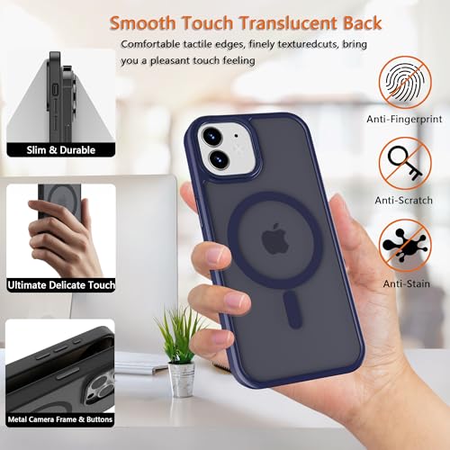 Magnetic iPhone 12/12Pro case,Compatible with Magsafe, Military-Grade Protection,Slim Translucent Matte Shockproof with Anti-Scratch Anti-Fingerprint Phone Cover (Dark Blue, iPhone 12/12Pro) - color: Dark Blue, size: iPhone 12/12Pro