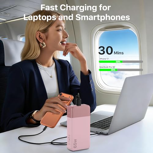 NOBIS Portable Charger 20000mAh 65W Power Bank Fast Charging - color: Pink
