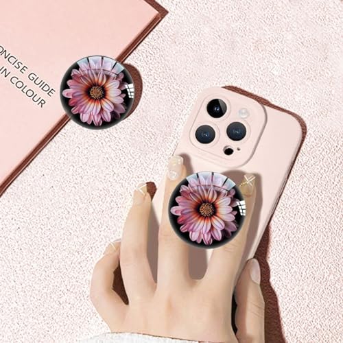 Translucent Clear Phone Grip with Expanding Kickstand,Cell Phone Collapsible Stand Pink Daisy Flower Design for Smartphones