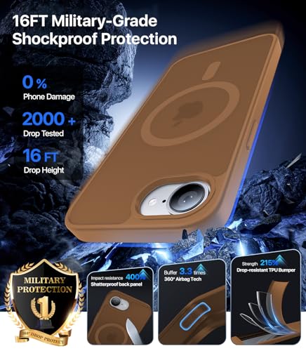 Eastinbox Magnetic iPhone 17e & 16e Case, Matte Protective Case, Brown | Shockproof, Compatible with MagSafe, Military-Grade Protection, Anti-Yellowing, Phone Case for iPhone 17 e/16 e 6.1" - color: Brown