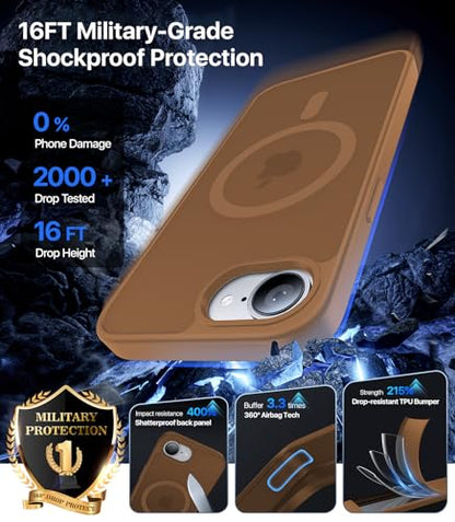 Eastinbox Magnetic iPhone 17e & 16e Case, Matte Protective Case, Brown | Shockproof, Compatible with MagSafe, Military-Grade Protection, Anti-Yellowing, Phone Case for iPhone 17 e/16 e 6.1" - color: Brown