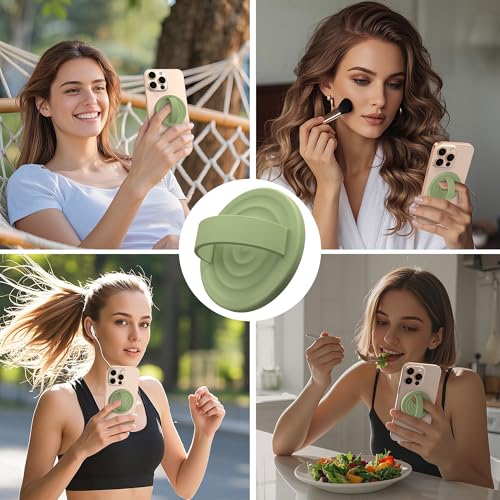 Magnetic Phone Grip for MagSafe, Silicone Ring Grip, Tea Green - color: Tea Green