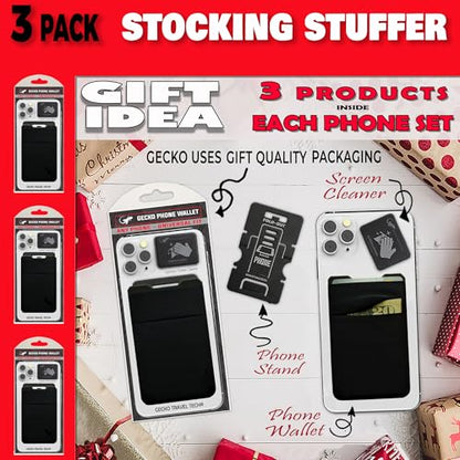 Gecko Travel Tech Double Pocket - Adhesive Card Holder - Cell Phone Pouch - Stick on Spandex Pocket - Carry Credit Cards and Cash (3 PACK - -BLANK- BLACK) - color: 3 PACK - --BLANK-- BLACK