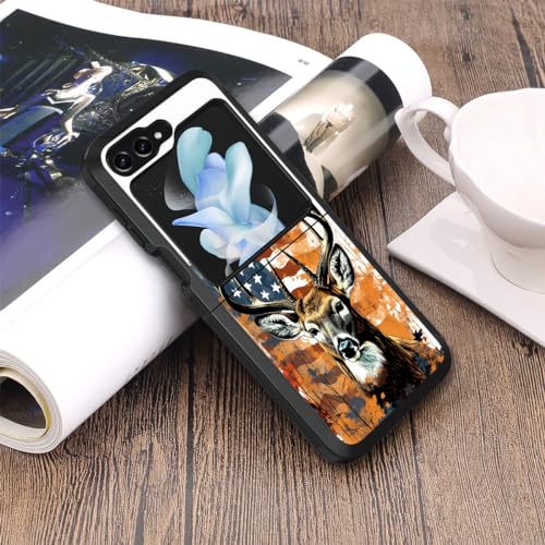 for Samsung Galaxy Z Flip 5 Case, Heavy Duty Dual Layer Hybrid Military Grade Shockproof Drop Folding Protective Cover for Samsung Galaxy Z Flip 5 5G 2023, American Flag Deer - color: American Flag Deer