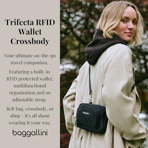 Baggallini Triple Zip with Front Wallet/Trifecta RFID Wallet Crossbody - color: Silver Metallic