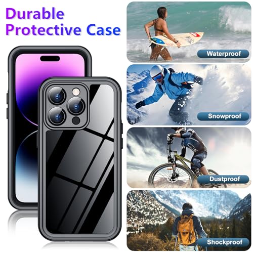 Compatible with iPhone 14 Pro Max Case Waterproof, Built-in Screen & Camera Protector IP68 Underwater Full Body 14FT Military Dropproof Shockproof Phone Case 6.7"-Black/Clear - color: Black, size: iPhone 14 Pro Max