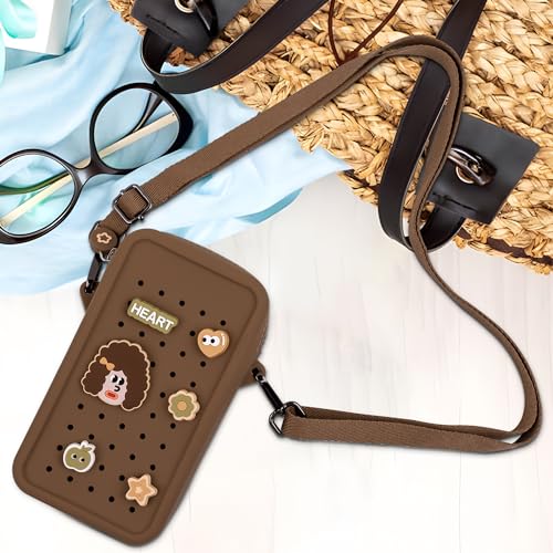 Candy Small Crossbody Bag with Charms, Beaded Phone Wrist Strap Bundle, Cellphone Purse and Hands-Free Wristlet Bracelet (Brown) - color: Brown