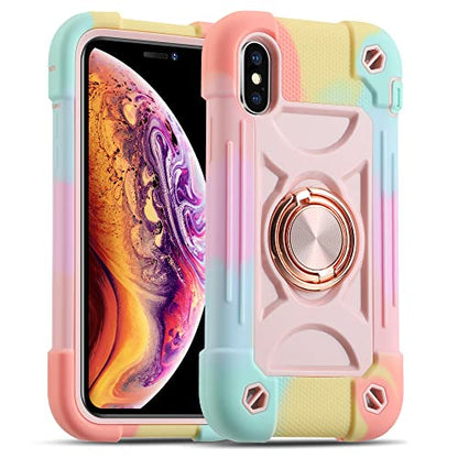 MARKILL Compatible with iPhone Xs Max Case 6.5 Inch with Ring Stand, Heavy-Duty Military Grade Shockproof Phone Cover with for iPhone Xs Max. - color: Rainbow Pink, size: iPhone XS Max 6.5"