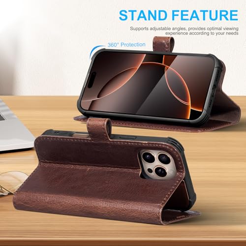 Genuine Leather Wallet Case for iPhone 15 Pro Max, Dark Brown | Magnetic Detachable, 2-in-1 Flip Folio, RFID Blocking, Wireless Charging - color: Dark Brown, size: 15 Pro Max 6.7‘’