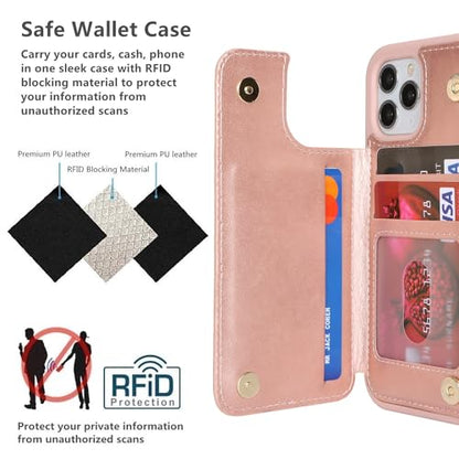 iCoverCase Compatible with iPhone 11 Pro Phone Case with Card Holder, Wallet Case for Women Men RFID Blocking PU Leather Protective Case 5.8 Inch (Rose Gold) - color: Rose Gold