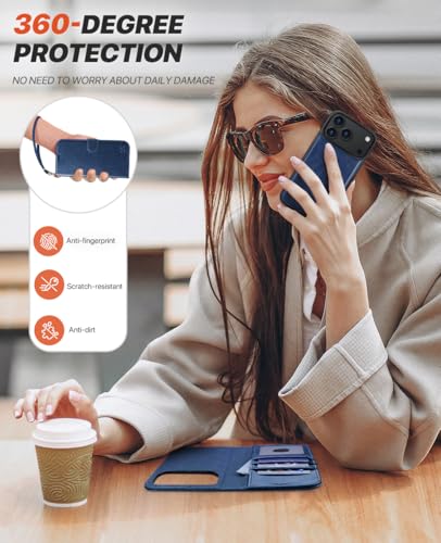 OCASE for iPhone 17 Pro Detachable Wallet Case with Card Holder, 2 in 1 PU Leather Flip Folio with RFID Blocking Stand Wrist Strap Shockproof Phone Cover 6.3 Inch 2025, Blue - color: Blue, size: iPhone 17 Pro