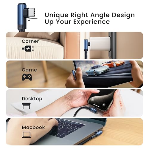 60W USB C Cable, Right Angle Type C Fast Charging Cable, 3.3FT 2-Pack - size: 3.3FT+3.3FT