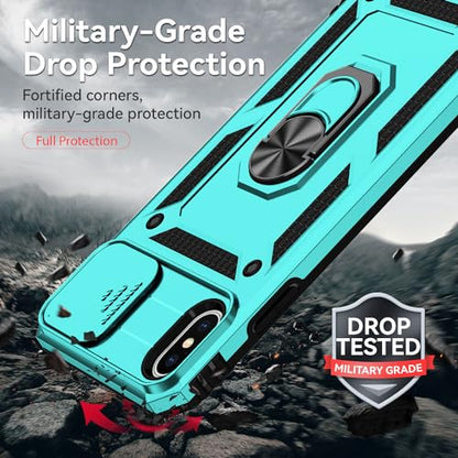 for iPhone XS Max Case with Camera Lens Cover HD Screen Protector, Dual Layer Military Grade Drop Protection Magnetic Ring Holder Kickstand Protective Phone Case for iPhone XS Max 6.5 inch (Mint) - color: Mint with camera cover Military-Grade 2nd gen