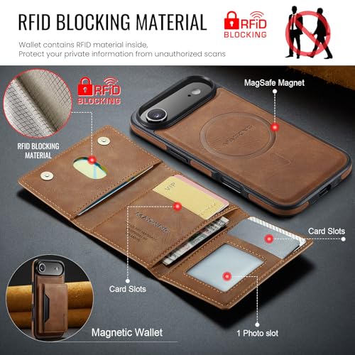 K2 2 in 1 Detachable Magnetic Phone Cases Compatible with iPhone Air / 17 Air Case with Card Holder RFID Blocking , Compatible with Magsafe Wallet, Leather 6.5'' (Brown, iPhone Air) - color: Brown, size: iPhone Air