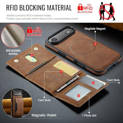 K2 2 in 1 Detachable Magnetic Phone Cases Compatible with iPhone Air / 17 Air Case with Card Holder RFID Blocking , Compatible with Magsafe Wallet, Leather 6.5'' (Brown, iPhone Air) - color: Brown, size: iPhone Air