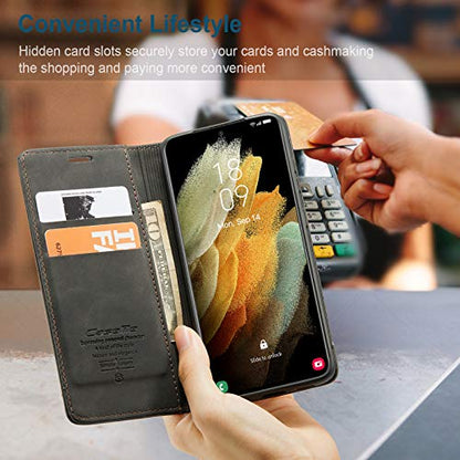 Kowauri Flip Case for Galaxy S21 Ultra, PU Leather, Card Slot, Magnetic Closure, 6.8 inch, Black - color: Black