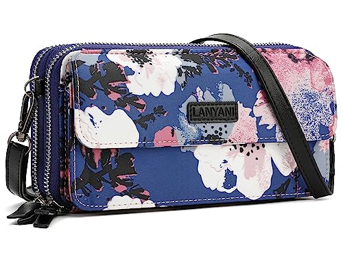 RFID Crossbody Wallet Wristlet Purse with Phone Pocket For Women Vegan Leather - color: Zi-rose Navy