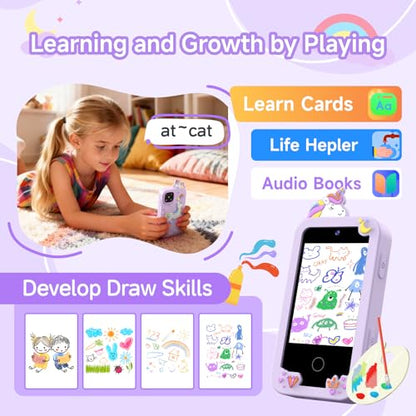 Kids Smart Phone Toys for Girls Age 3-9, Touchscreen Dual Camera Kids Phone, Christmas Birthday Gifts for Age 3 4 5 6 7 8 9, Toddler Learning Play Toy with Music Player, 8G Card - color: Rice White