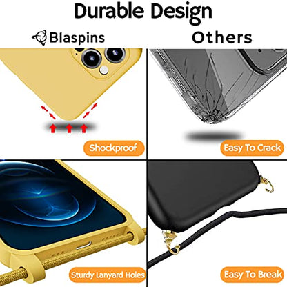 Crossbody Lanyard Strap Case for iPhone 14 Pro Max, Neck Cross Body, Adjustable Holder Removable, Drop Protection Shockproof, Hands-Free Silicone Case 6.7 inch, 150 cm Strap, iP14PM - Yellow - color: Yellow