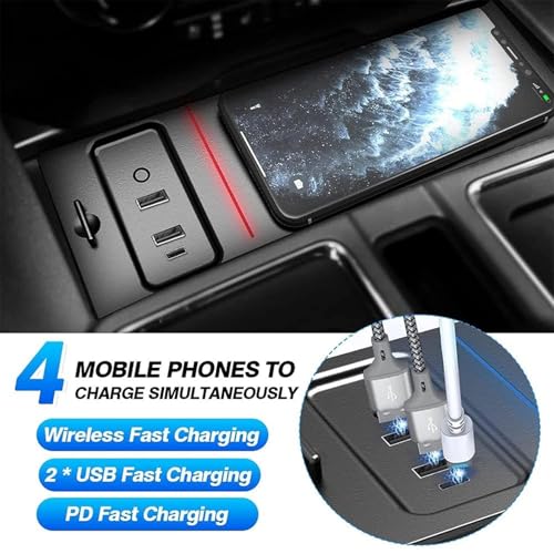 Wireless Charger for Ford F-150 2015-2023, Automotive Center Console Organizer Wireless Charging Pad for Ford F150 Interior Accessories (Doesn't fit F-250/F-350)