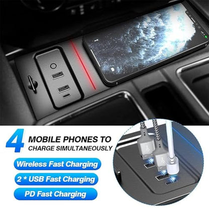 Wireless Charger for Ford F-150 2015-2023, Automotive Center Console Organizer Wireless Charging Pad for Ford F150 Interior Accessories (Doesn't fit F-250/F-350)
