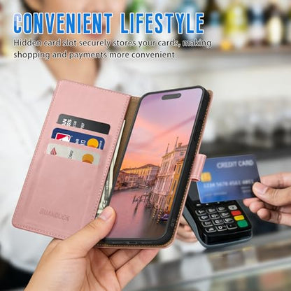 Wallet Case for iPhone 15 Pro Max 6.7", Pink | RFID-Blocking Card Holder, Kickstand, Magnetic Closure, PU Leather Folio Flip Cover, Protective Women Men Cases - color: Rose Gold, size: iPhone 15 Pro Max
