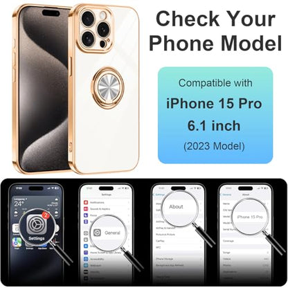 Dinick White for iPhone 15 Pro Case with Ring Holder Kickstand - color: White, size: 6.1'' iPhone 15 Pro