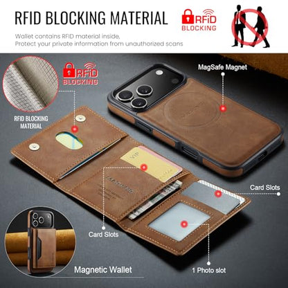K2 2 in 1 Detachable Magnetic Phone Cases Compatible with iPhone 17 Pro Max Case with Card Holder RFID Blocking, Compatible with Magsafe Wallet, Leather 6.9'' (Brown, iPhone 17 Pro Max) - color: Brown, size: iPhone 17 Pro Max